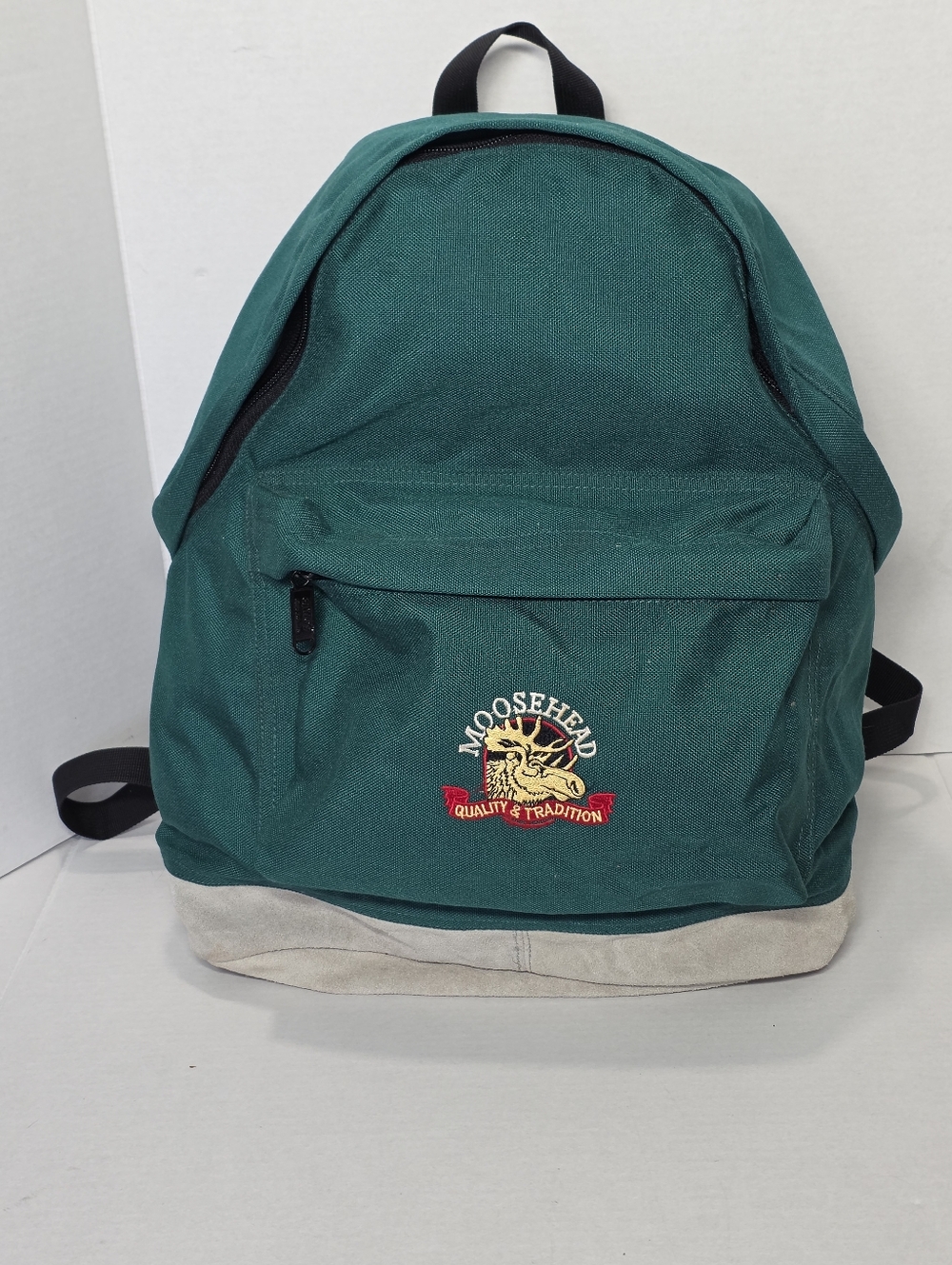 Vintage Embroidered Moosehead Lager Beer Backpack Nylon Suede-leather Bottom